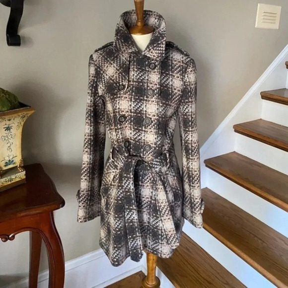 DKNY Double Breasted Wool Tweed Belted Coat 6 - Picture 5 of 9